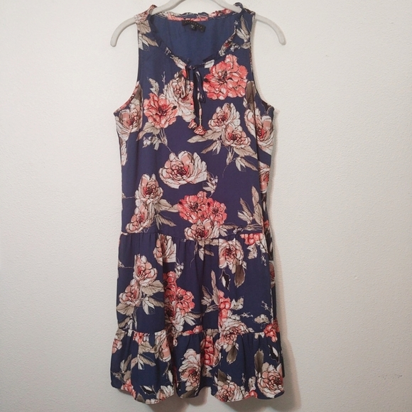 Sanctuary Blue Floral Tiered Ruffle Dress S - Picture 1 of 5